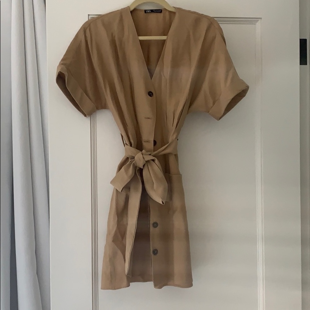Zara beige summer safari dress